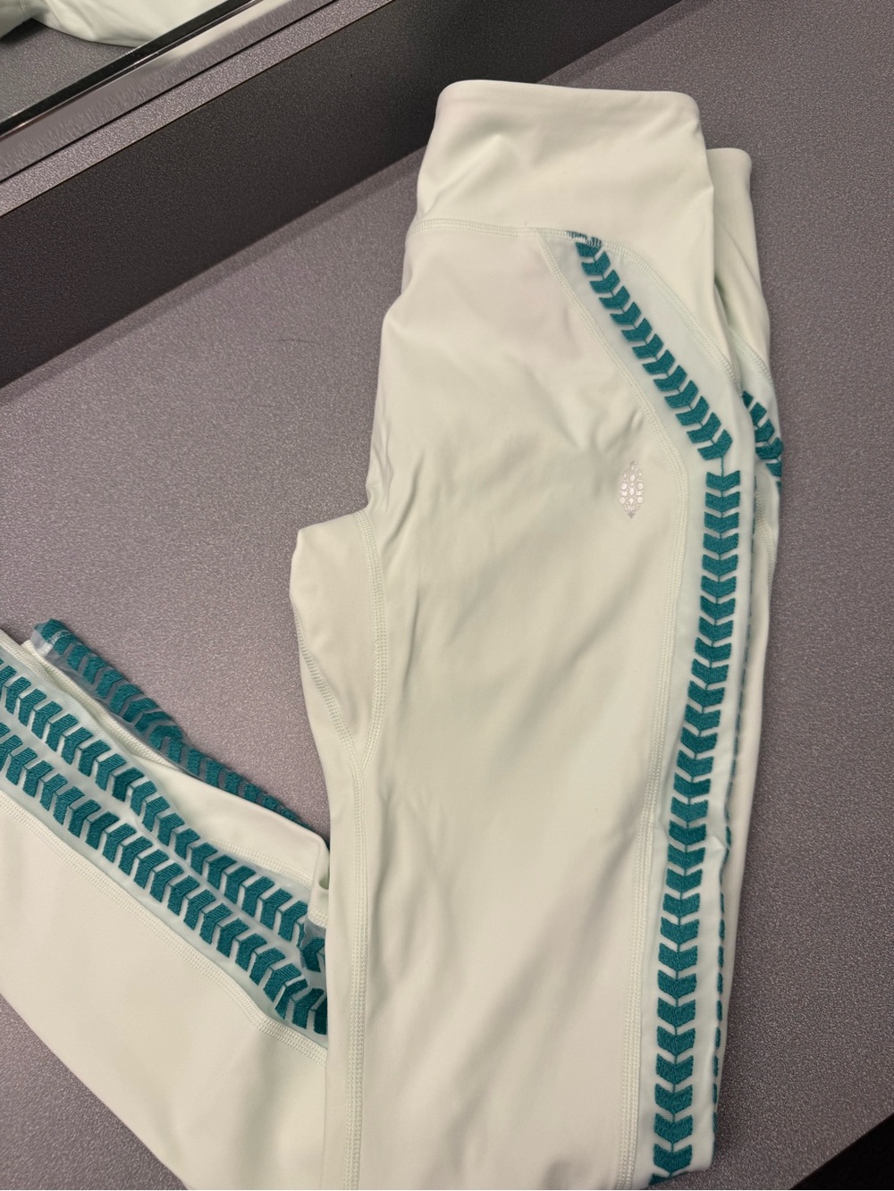 FP Movement by Free People Cream Leggings with Teal Chevron Trim